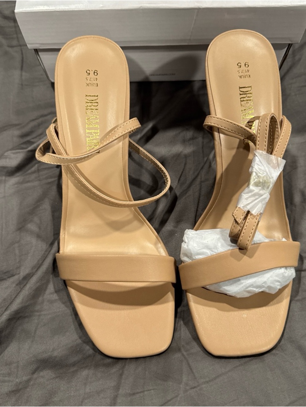 Dream Pairs Nude Tan Strappy Square-Toe High Heels